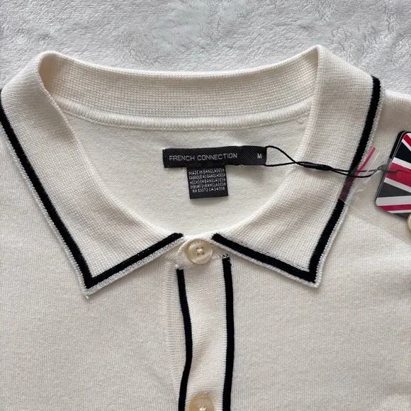 FRENCH CONNECTION Cream Button Down Short Sleeve Sweater Shirt--M - Picture 2 of 11